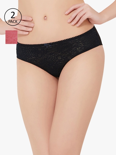 

Amante Women Pack of 2 Floral Lace Low Rise Bikini Briefs, Black