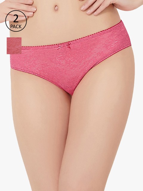 

Amante Women Pack of 2 Floral Lace Low Rise Bikini Briefs, Pink