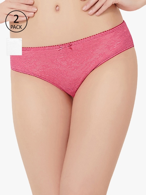 

Amante Women Pack of 2 Self Design Bikini Briefs, Pink