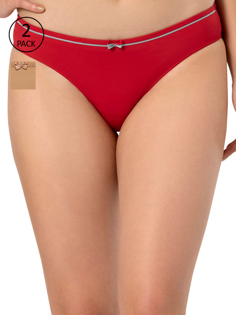 

Amante Women Pack of 2 Solid Bikini Briefs, Maroon