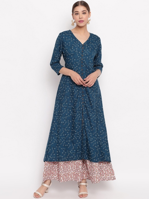 

Women Teal & Off-White Printed Kurta with Palazzo