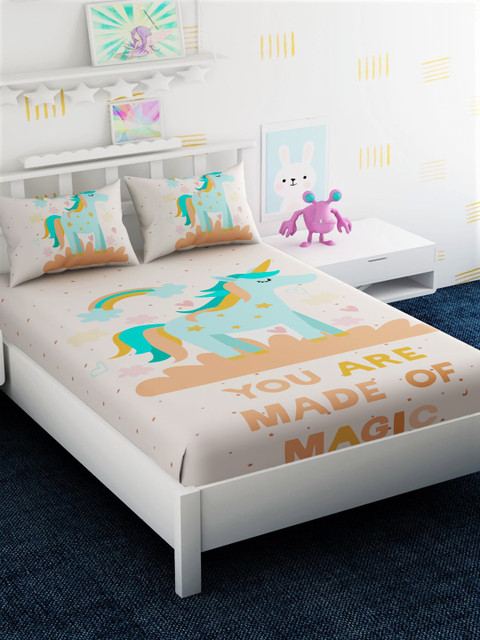

EverHOME Multicoloured Cartoon Characters 210 TC Cotton 1 Single Bedsheet with 1 Pillow Covers, Multi