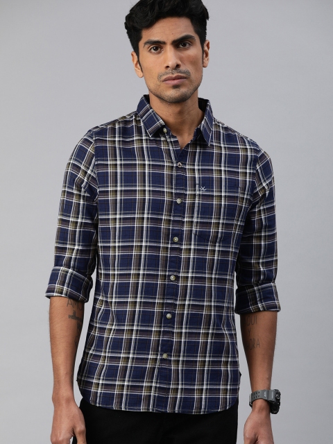 

WROGN Men Blue & White Slim Fit Checked Casual Shirt