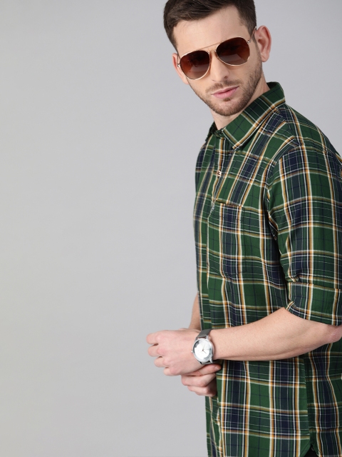 

WROGN Men Olive Green & Beige Slim Fit Checked Casual Shirt