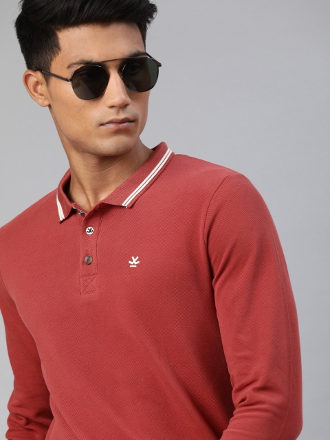 

WROGN Men Red Solid Slim Fit Polo Collar T-shirt