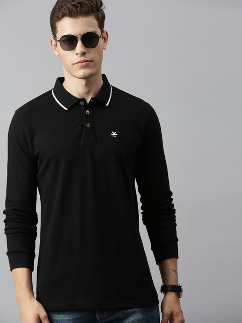 

WROGN Men Black Slim Fit Solid Polo Collar T-shirt