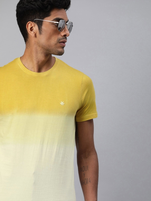 

WROGN Men Yellow Slim Fit Ombre Dyed Round Neck T-shirt