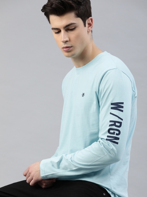 Men Blue Slim Fit Cotton Pure Cotton T-shirt With Printed Sleeves