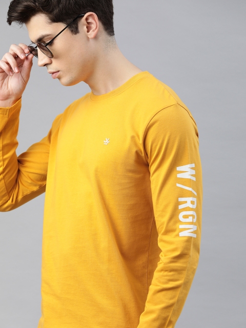 

WROGN Men Mustard Yellow Solid Slim Fit Round Neck T-shirt