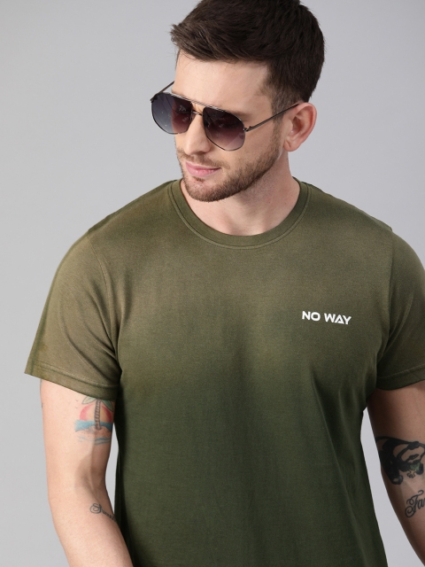 

WROGN Men Olive Green Dyed Slim Fit Round Neck T-shirt