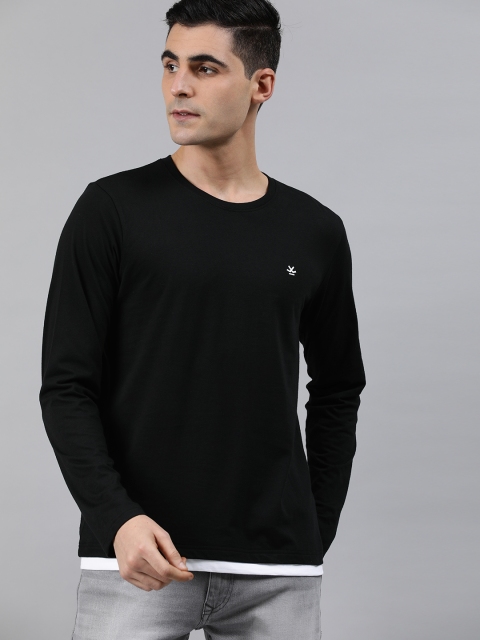 Men Black Slim Fit Solid Round Neck Pure Cotton T-shirt