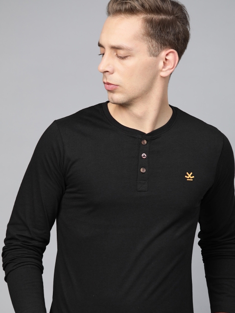 

WROGN Men Black Slim Fit Solid Henley Neck T-shirt