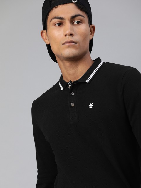 

WROGN Men Black Solid Slim Fit Polo Collar T-shirt