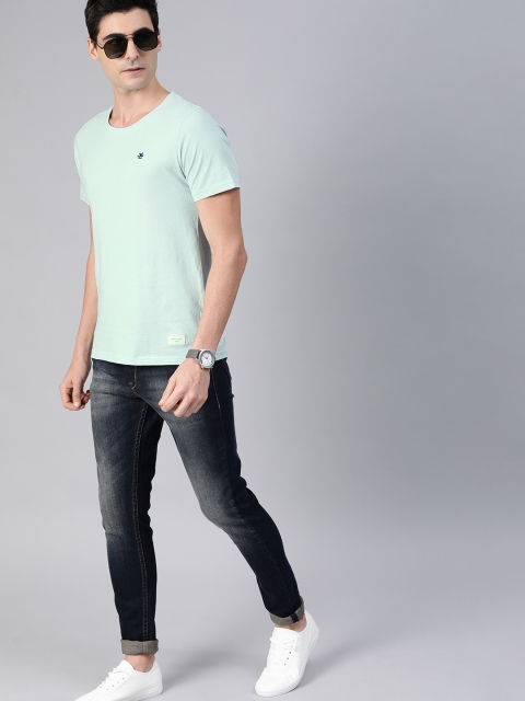 

WROGN Men Blue Solid Slim Fit Round Neck T-shirt