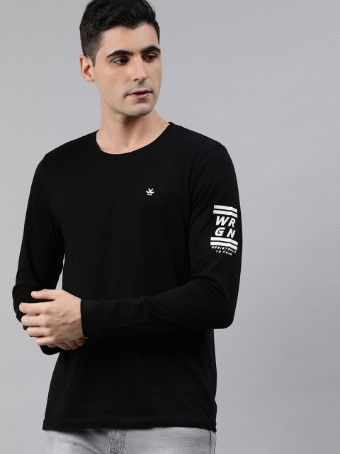 

WROGN Men Black Solid Round Neck Pure Cotton T-shirt