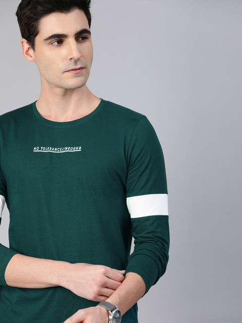 

WROGN Men Teal Green Printed Slim Fit Round Neck T-shirt