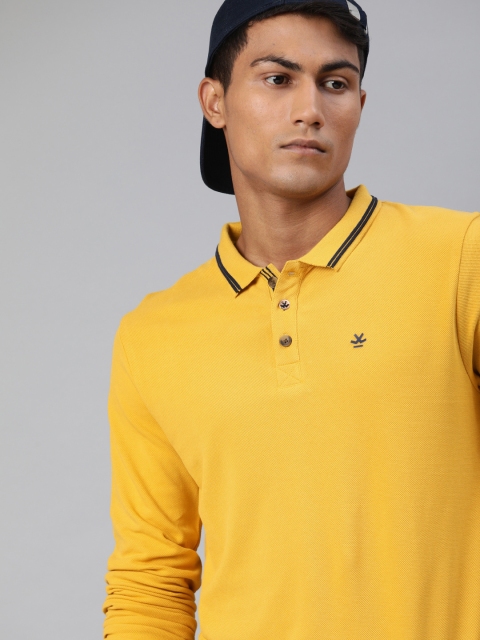 

WROGN Men Yellow Slim Fit Solid Polo Collar T-shirt