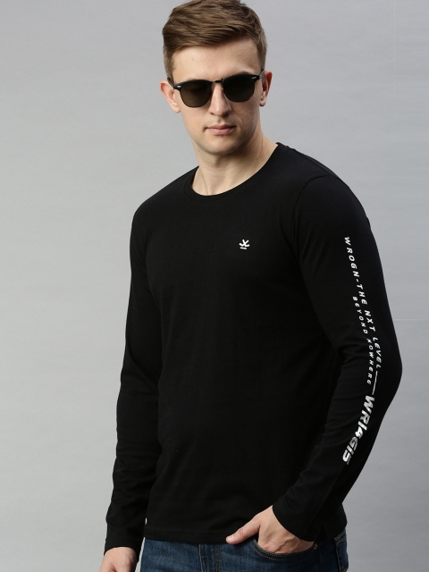 

WROGN Men Black Solid Round Neck Pure Cotton T-shirt