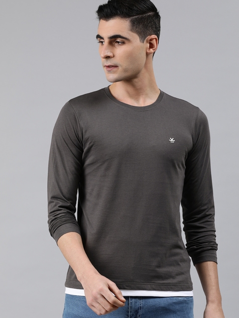 

WROGN Men Grey Solid Slim Fit Round Neck T-shirt