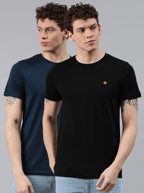 

WROGN Men Navy Blue Solid Round Neck T-shirt