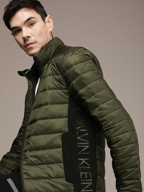 

Calvin Klein Jeans Men Olive Green Brand Logo Printed Renewably Sourced Padded Jacket