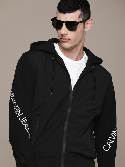 

Calvin Klein Jeans Men Black AS-TWISTED Brand Logo Biker Jacket