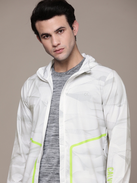 

Calvin Klein Jeans Men White Grey Digital Motion AOP Printed Slim Fit Sporty Jacket