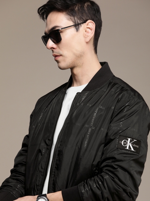 

Calvin Klein Jeans Men Black Brand Logo Monogrammed Bomber Jacket