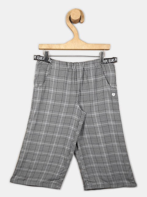 

Pepe Jeans Girls Grey Checked High-Rise Culottes Trousers