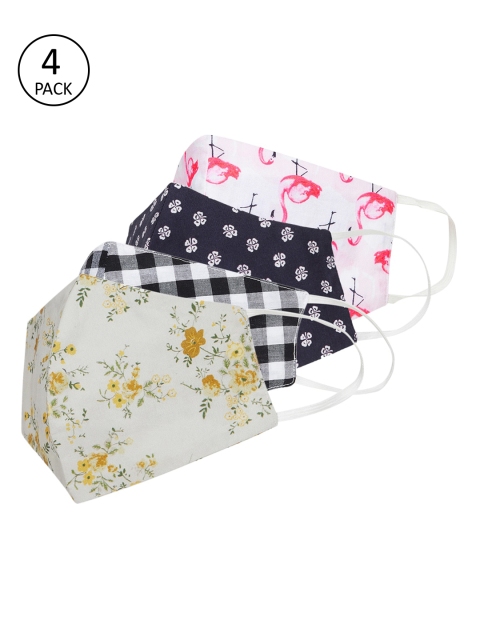 

Color Cocktail Women 4 Pcs Printed 2-Ply Reusable Cloth Masks, White