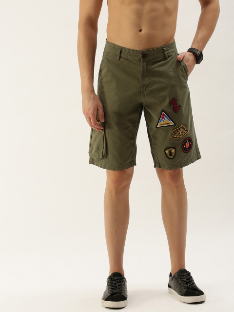 

Moda Rapido Men Olive Green Solid Regular Fit Cargo Shorts