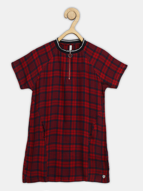 

Pepe Jeans Red & Navy Blue Checked A-Line Dress