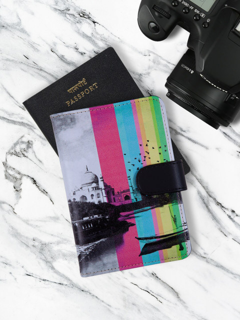 

India Circus by Krsnaa Mehta Grey & Pink Printed Agra Daily Leather Passport Cover