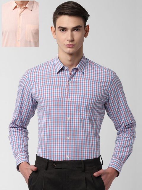 

Peter England Men Blue & Peach Pack of 2 Slim Fit Checked Formal Shirt