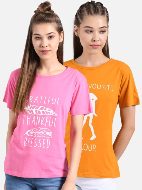 

Kotty Women Pack Of 2 Printed Round Neck T-shirt, Pink