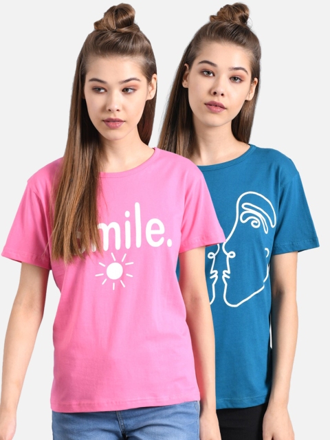 

Kotty Women Pack of 2 Printed Round Neck T-shirts, Pink
