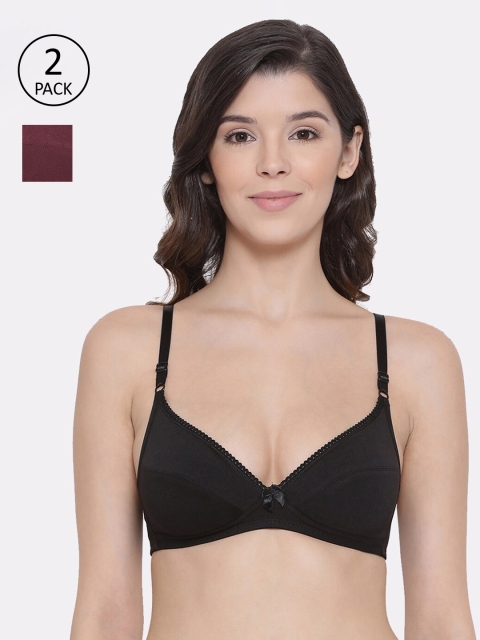 

LYRA Black & Maroon Solid Non-Wired Non Padded Everyday Bra LYRA_BRA_501_WN_BL_2PC