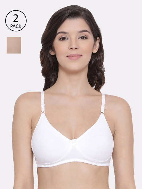 

LYRA White & Beige Pack of 2 Solid Non-Wired Everyday Bra LYRA_BRA_511_WH_SK_2PC