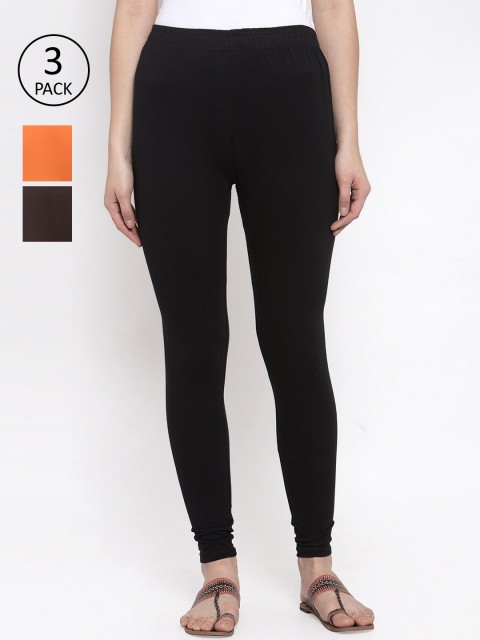 

TAG 7 Women Pack Of 3 Solid Leggings, Black