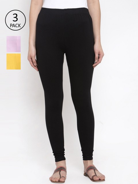 

TAG 7 Women Pack Of 3 Solid Leggings, Black