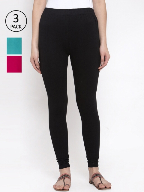 

TAG 7 Women Pack Of 3 Solid Leggings, Black