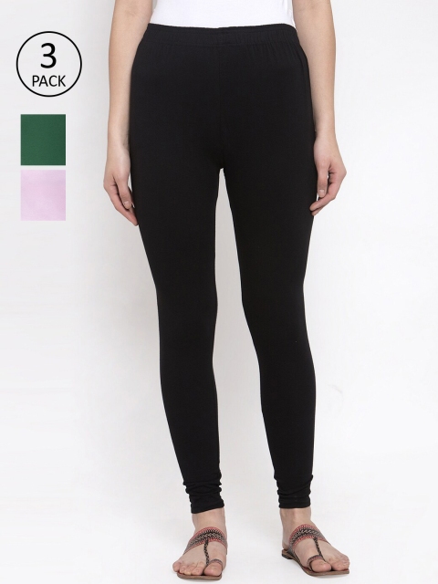 

TAG 7 Women Pack Of 3 Solid Leggings, Black