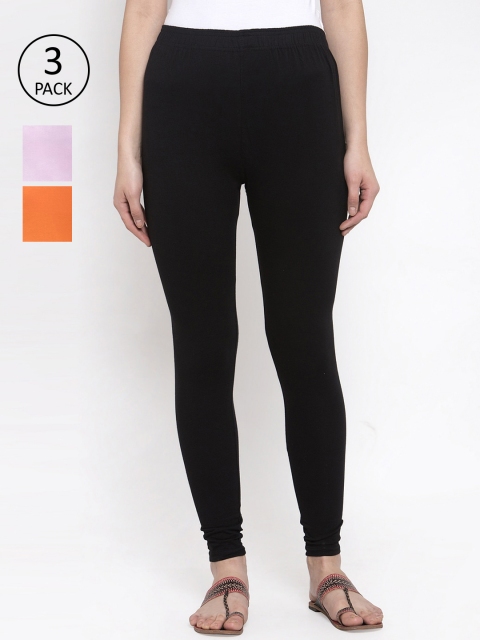 

TAG 7 Women Pack Of 3 Solid Ankle-Length Leggings, Black