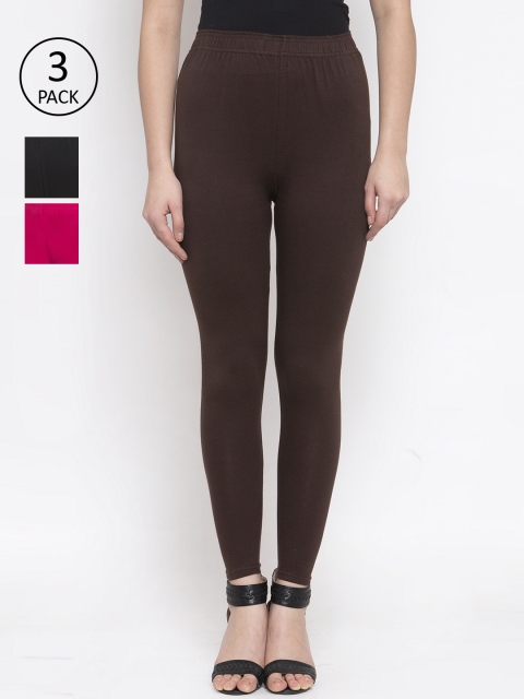 

TAG 7 Women Pack Of 3 Multicoloured Solid Ankle-Length Leggings, Black
