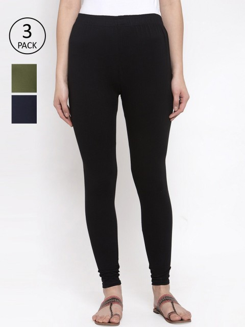 

TAG 7 Women Pack Of 3 Solid Leggings, Black