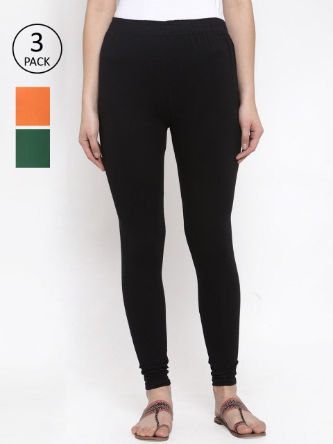 

TAG 7 Women Pack Of 3 Solid Leggings, Black