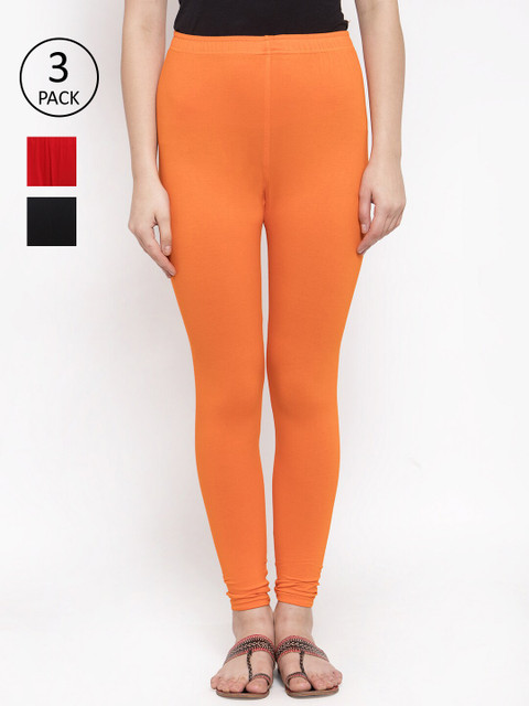 

TAG 7 Women Pack Of 3 Solid Ankle-Length Leggings, Black