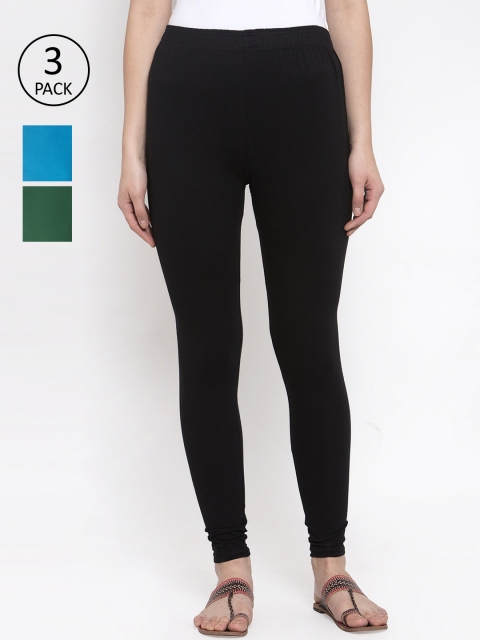 

TAG 7 Women Pack Of 3 Solid Leggings, Black