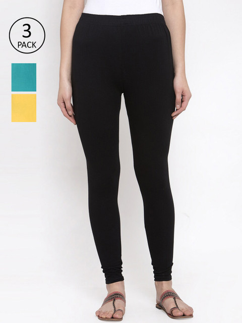 

TAG 7 Women Pack Of 3 Solid Leggings, Black