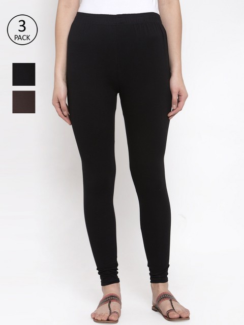 

TAG 7 Women Pack Of 3 Solid Leggings, Black